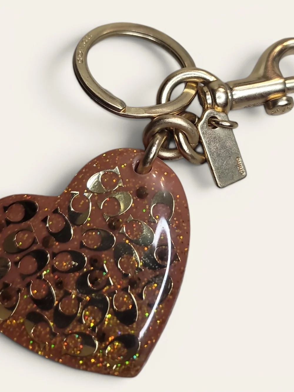 COACH Signature Resin Heart With Glitter Bag Charm/ Key Holder Good Condition